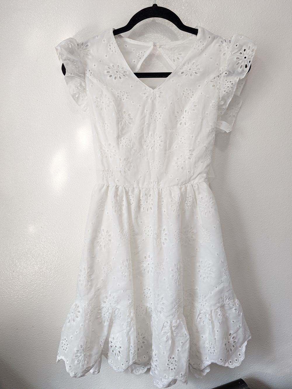 Amazon White Eyelet V-Neck Mini Dress